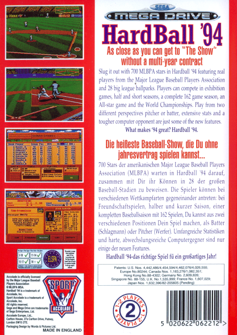 Hardball '94 — box-2D-back (EU)