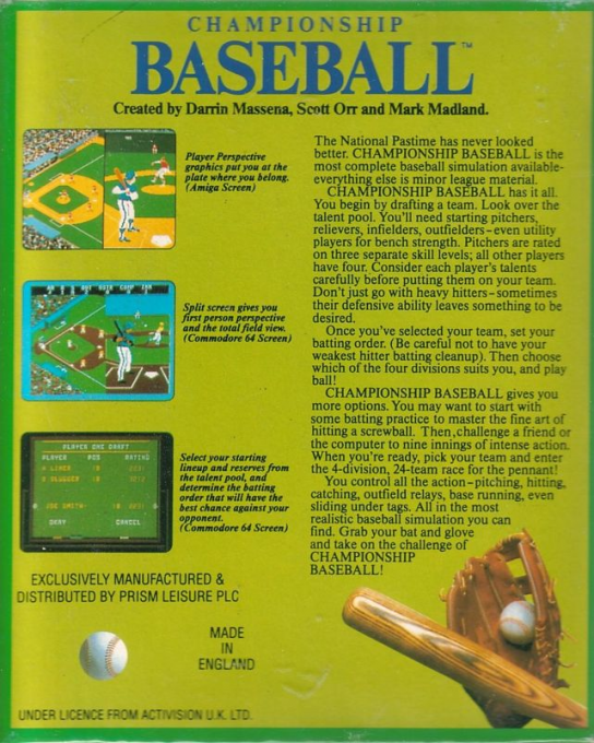 Championship Baseball — box-2D-back (EU)