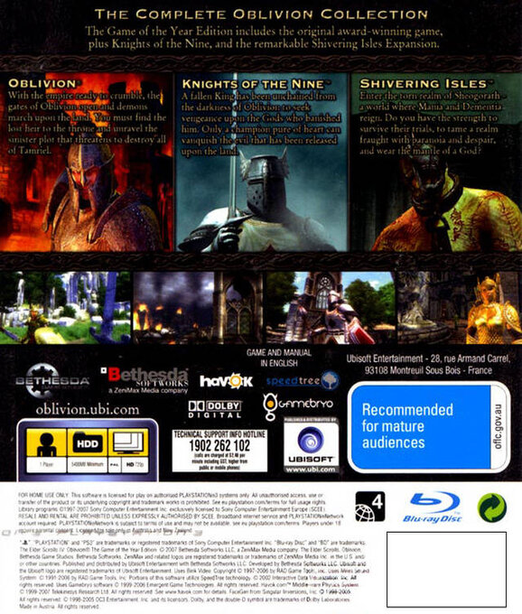 Elder Scrolls 4 - Oblivion Edition Jeu De L'annee, The — box-2D-back (AU)