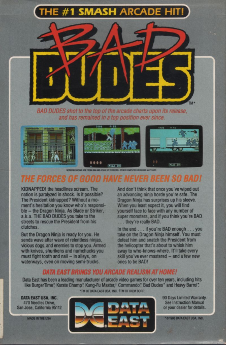 Bad Dudes — box-2D-back (US)