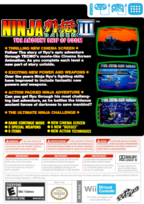 Ninja Gaiden 3 - The Ancient Ship Of Doom — box-2D-back (US)