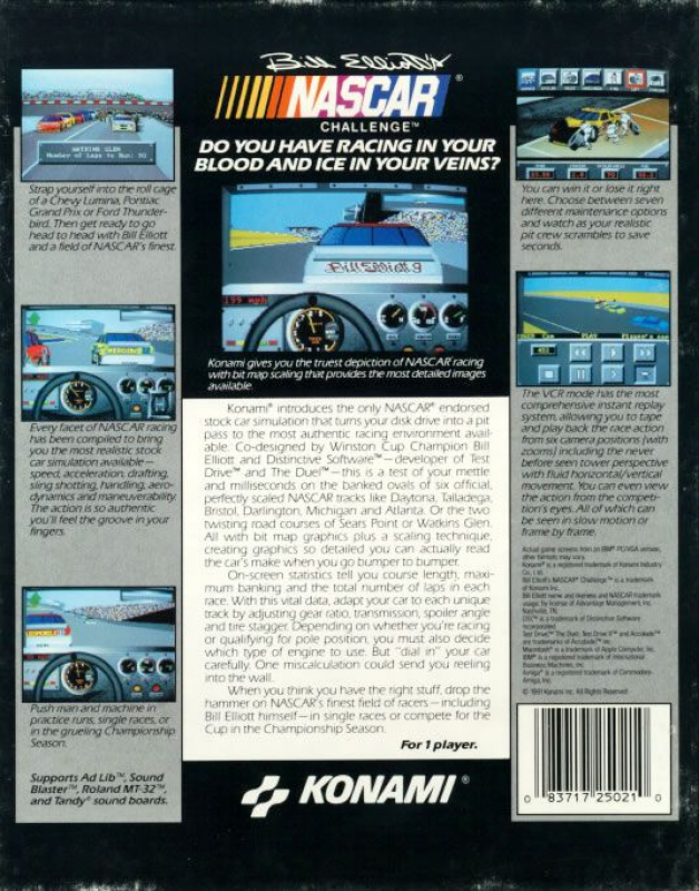 Bill Elliott's Nascar Challenge — box-2D-back (US)