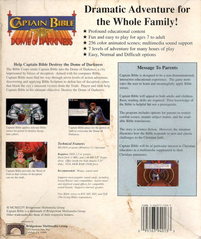 Captain Bible In The Dome Of Darkness — box-2D-back (US)
