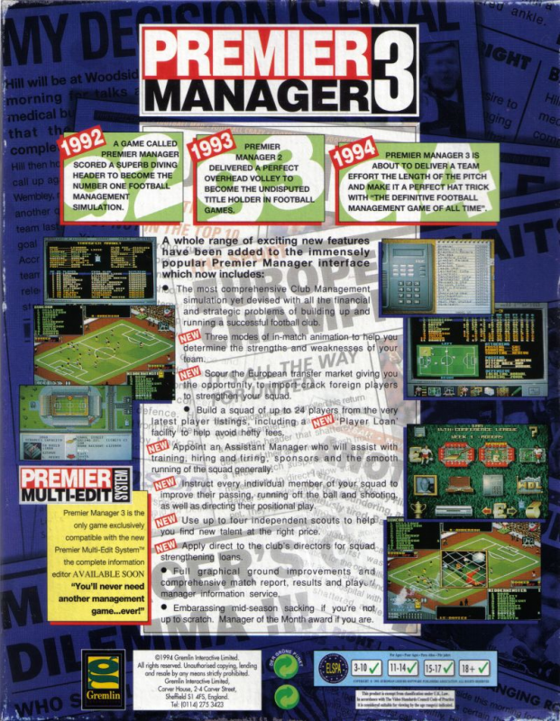Premier Manager 3 — box-2D-back (EU)