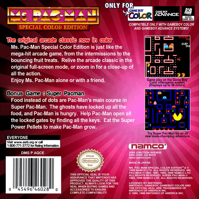 Ms. Pac-man - Special Color Edition — box-2D-back (US)
