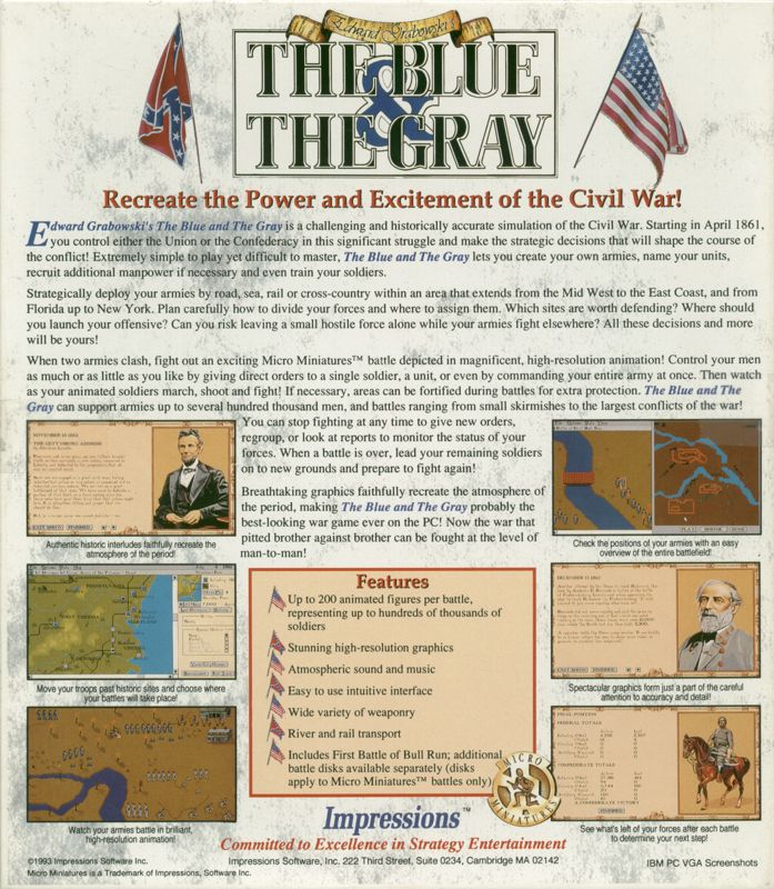 Edward Grabowski's The Blue And The Gray — box-2D-back (US)