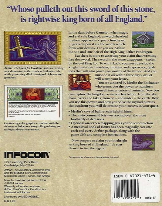 Arthur - The Quest for Excalibur — box-2D-back (US)