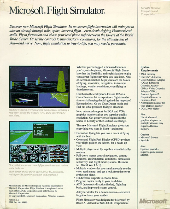 Microsoft Flight Simulator 3 — box-2D-back (US)