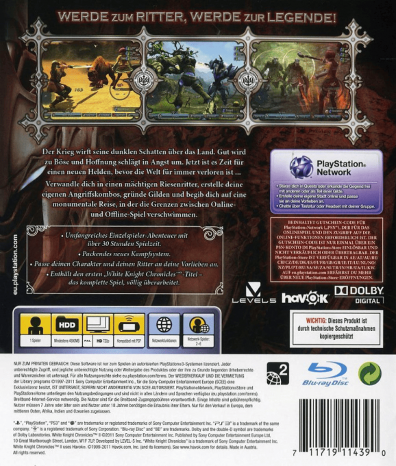 White Knight Chronicles II — box-2D-back (DE)