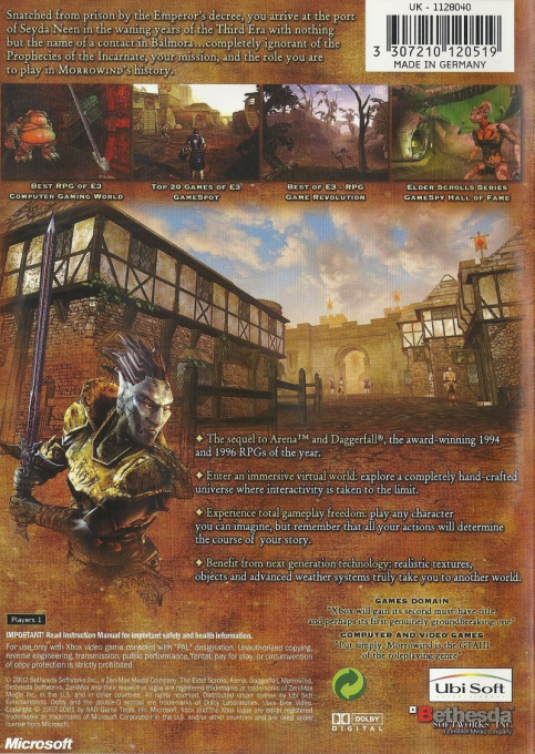 Elder Scrolls III, The - Morrowind - Game of the Year Edition — box-2D-back (UK)