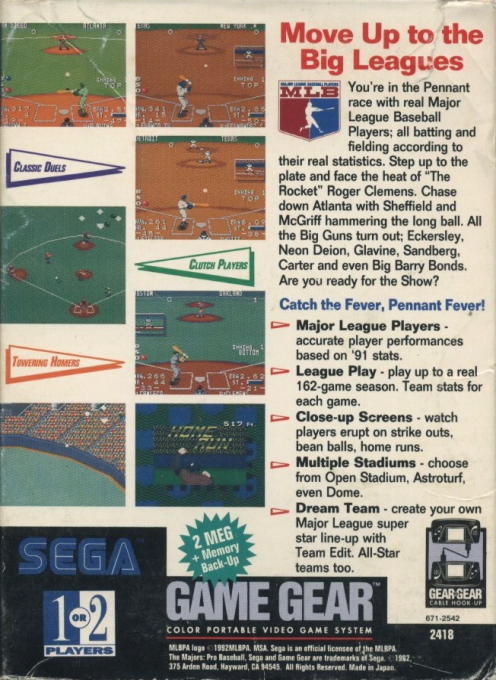 Majors - Pro Baseball, The — box-2D-back (US)