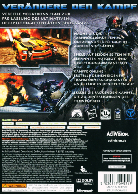 Transformers - Dark of the Moon — box-2D-back (DE)
