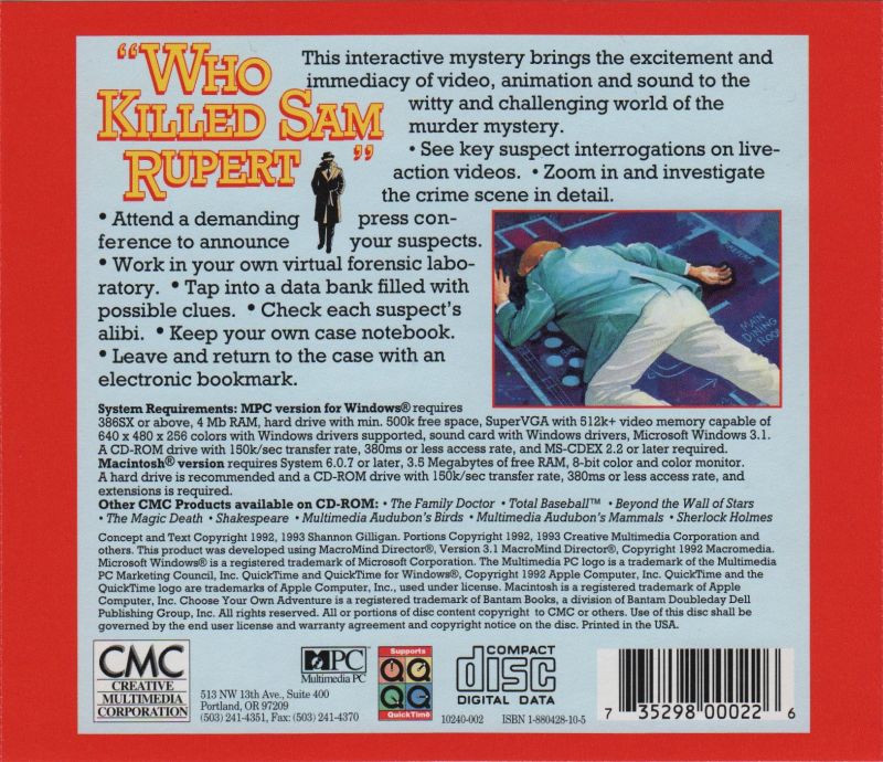Who Killed Sam Rupert: Virtual Murder 1 — box-2D-back (US)