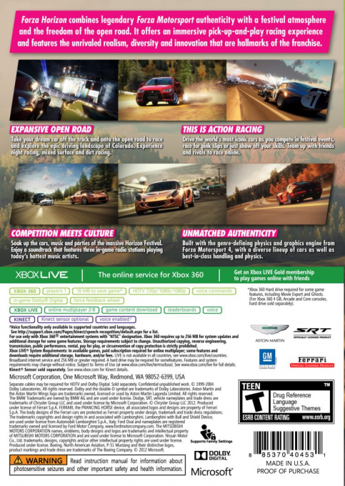 Forza Horizon — box-2D-back (US)