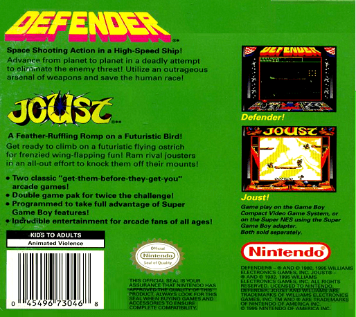 Arcade Classic No. 4 - Defender And Joust — box-2D-back (US)