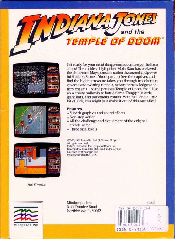 Indiana Jones And The Temple Of Doom — box-2D-back (US)
