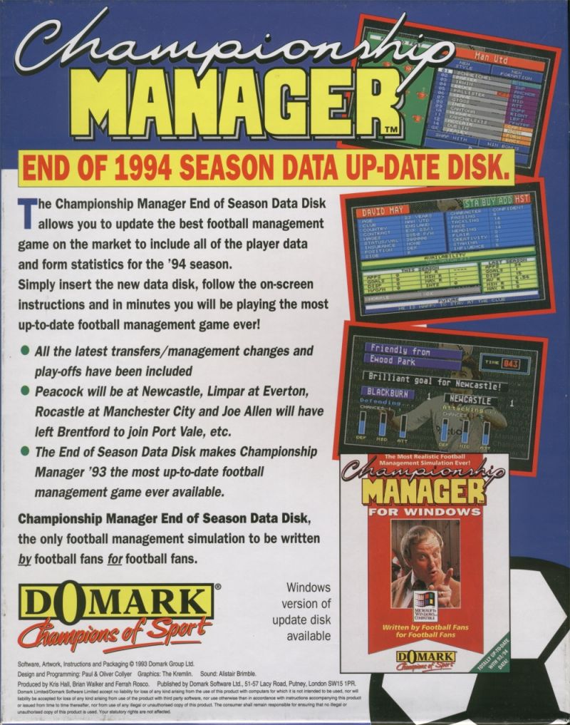 Championship Manager: End of 1994 Season Data Up-date Disk — box-2D-back (UK)