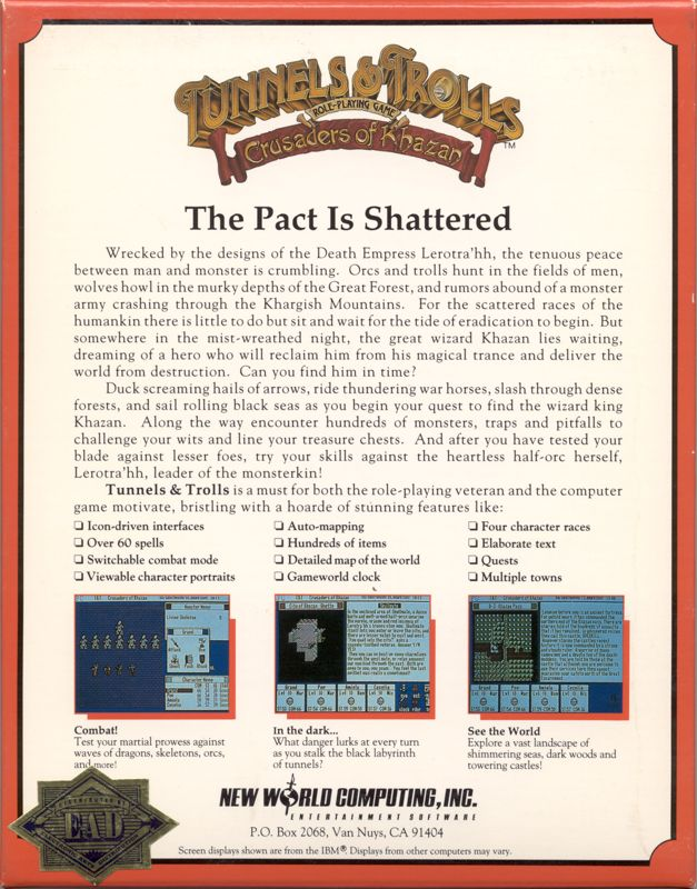 Tunnels And Trolls - Crusaders Of Khazan — box-2D-back (US)