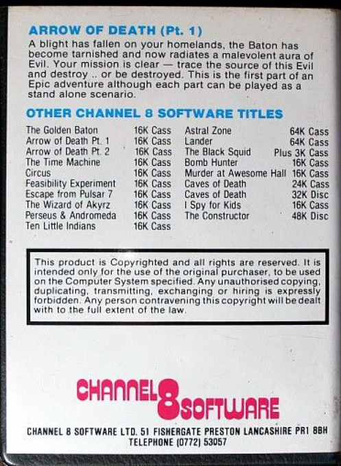 Arrow of Death: Part I — box-2D-back (WOR)