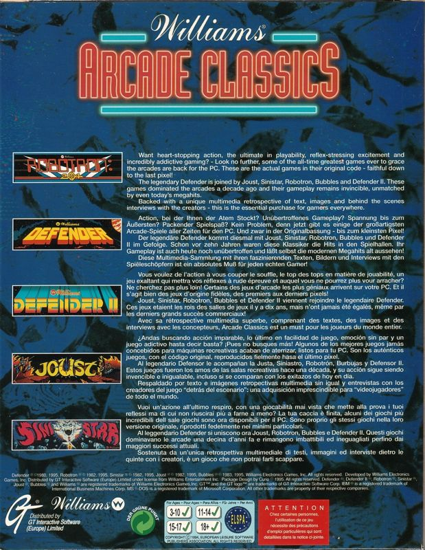 Williams Arcade Classics — box-2D-back (EU)