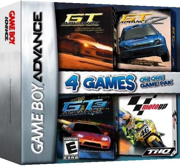 4 Games on One Game Pak - GT Advance + GT Advance 2 + GT Advance 3 + MotoGP — box-3D (US)