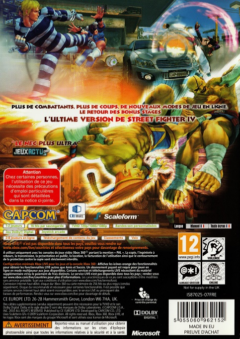 Super Street Fighter IV — box-2D-back (FR)
