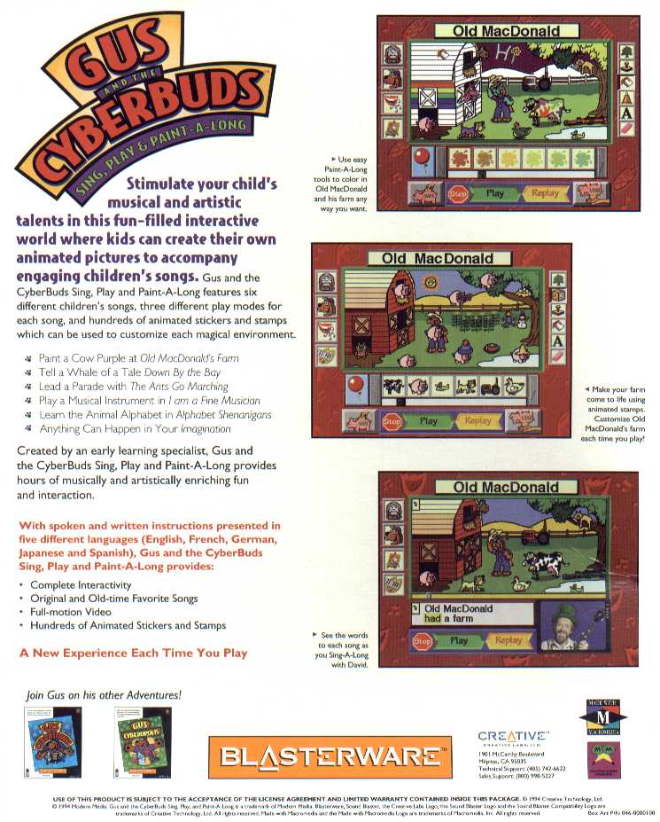 Gus And The Cyberbuds: Sing, Play, and Paint A Long — box-2D-back (US)