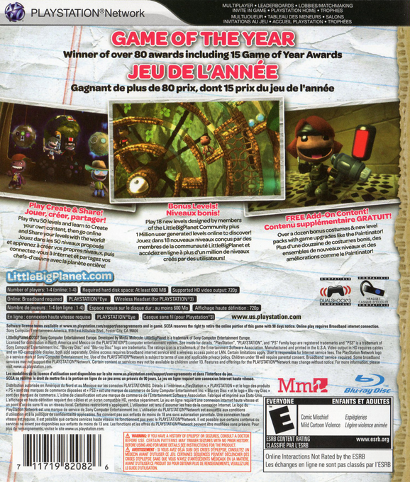 LittleBigPlanet GOTY-Edition — box-2D-back (CA)