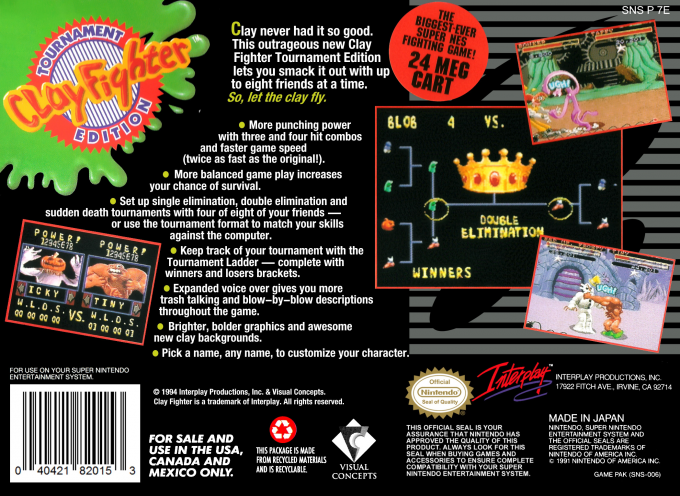 Clay Fighter - Tournament Edition — box-2D-back (US)
