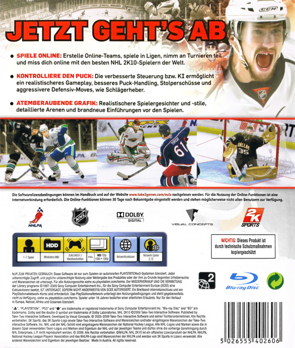NHL 2K10 — box-2D-back (DE)