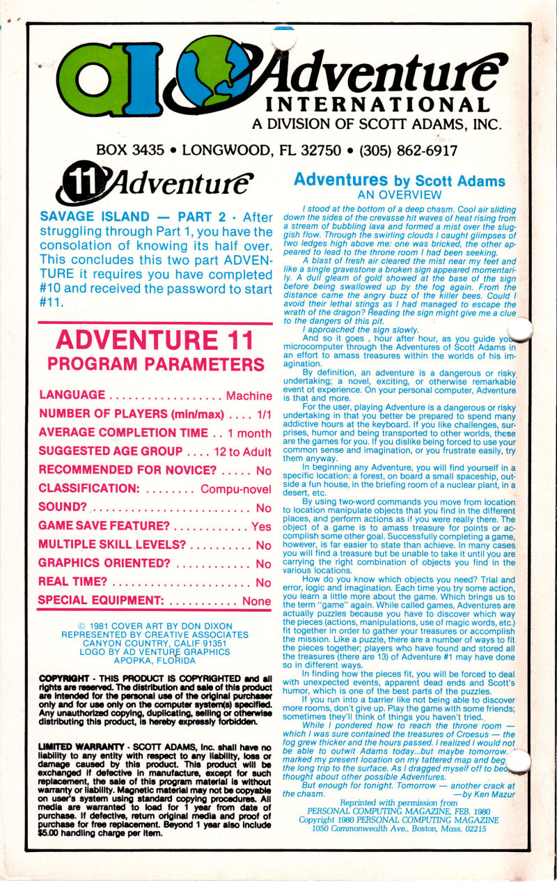 Savage Island Part 2 — box-2D-back (WOR)