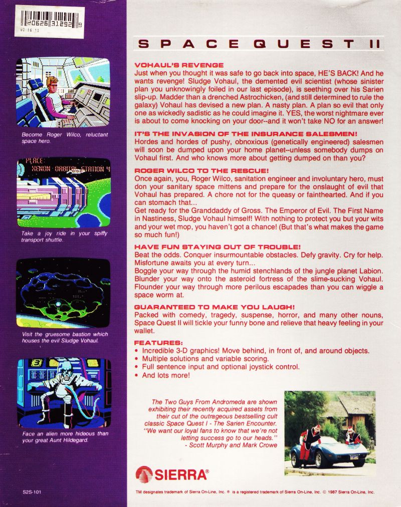 Space Quest II: Vohaul's Revenge — box-2D-back (WOR)