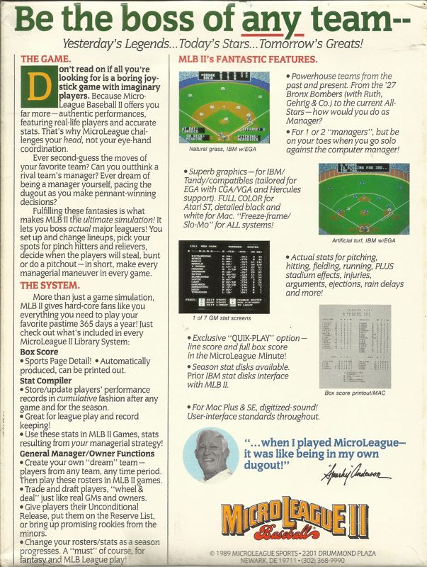 Microleague Baseball 2 — box-2D-back (US)