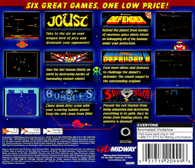 Midway's Greatest Arcade Hits - Volume 1 — box-2D-back (US)