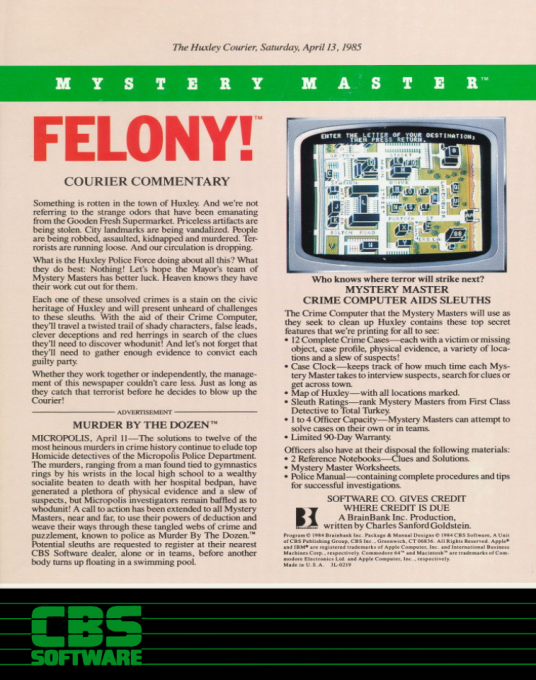 Mystery Master - Felony! — box-2D-back (US)