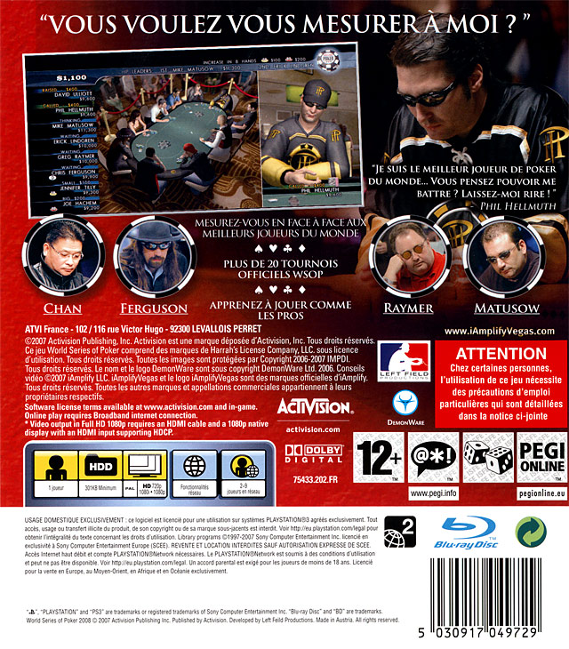 World Series of Poker 2008 - Battle for the Bracelets — box-2D-back (FR)