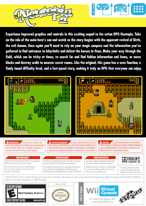 Neutopia 2 — box-2D-back (US)