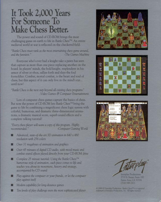 Battle Chess: Enhanced CD-ROM — box-2D-back (US)