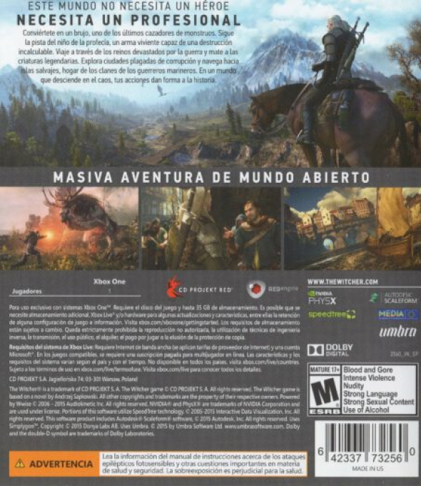 The Witcher 3: Wild Hunt — box-2D-back (US)