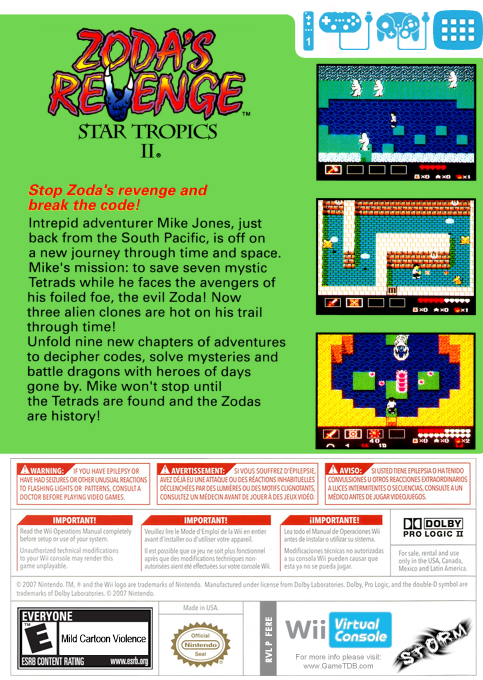 Zoda's Revenge: StarTropics II — box-2D-back (US)
