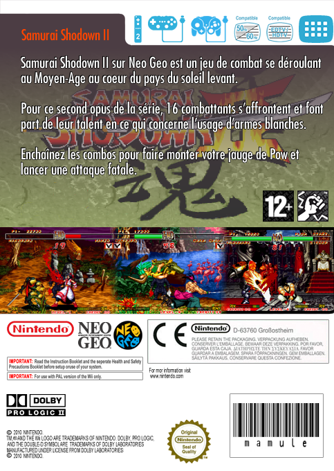 Samurai Shodown 2 — box-2D-back (FR)