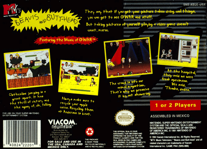 Beavis And Butt-head — box-2D-back (US)