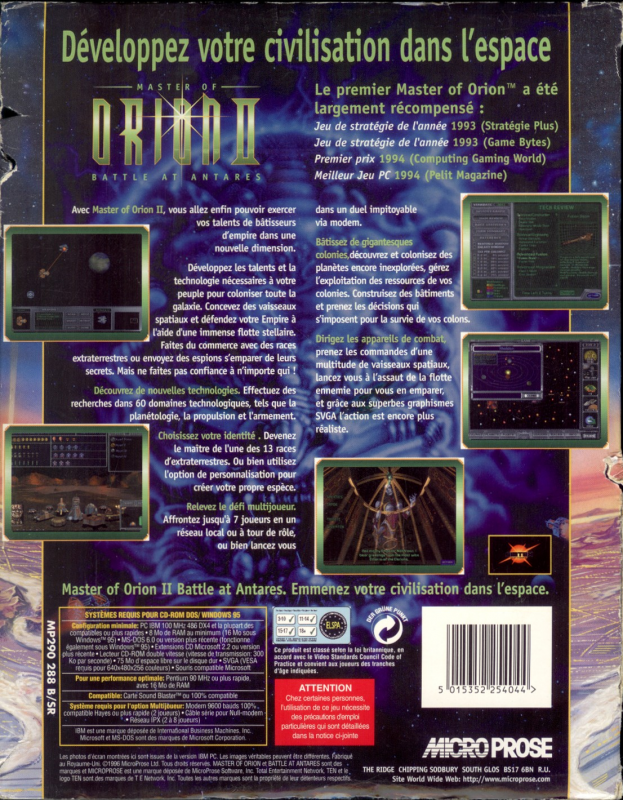 Master Of Orion 2 - Battle At Antares — box-2D-back (FR)