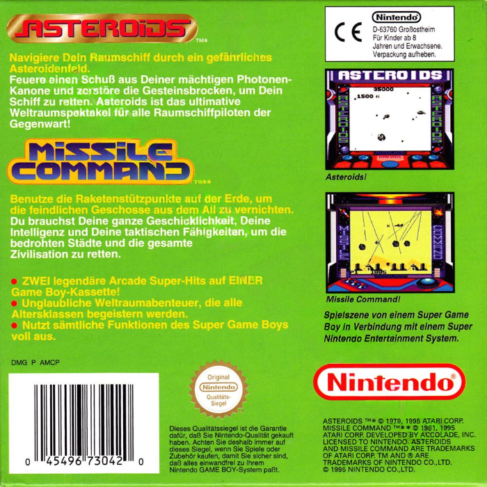 Arcade Classic No. 1 - Asteroids And Missile Command — box-2D-back (DE)