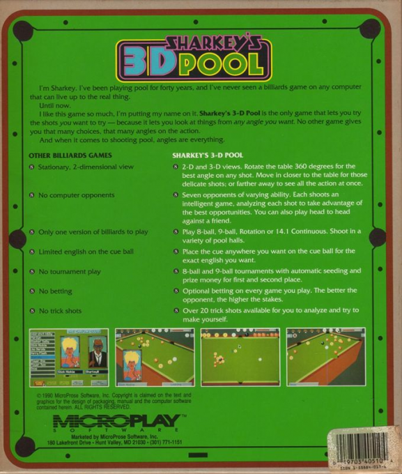 Sharkey's 3d Pool — box-2D-back (US)