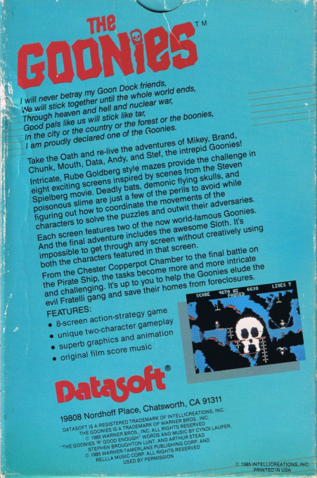 Goonies, The — box-2D-back (US)