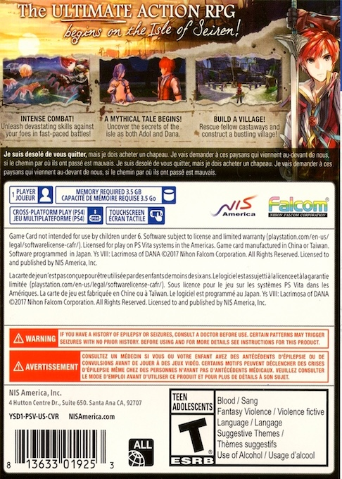 Ys VIII - Lacrimosa of Dana — box-2D-back (US)