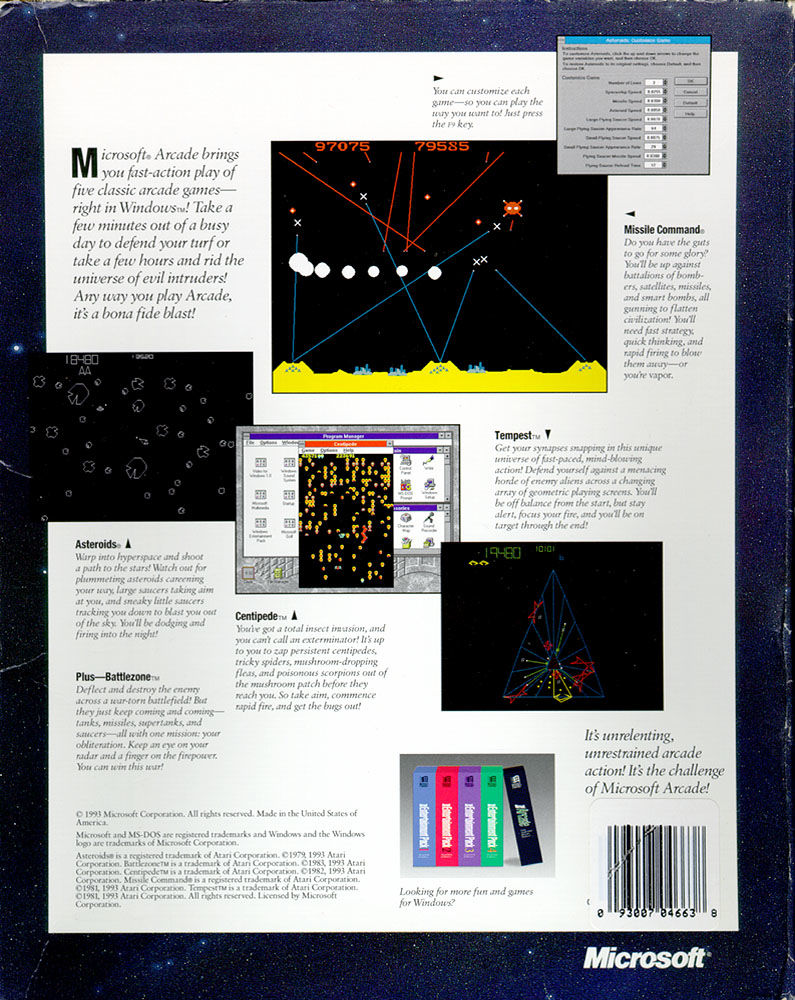 Microsoft Arcade — box-2D-back (US)