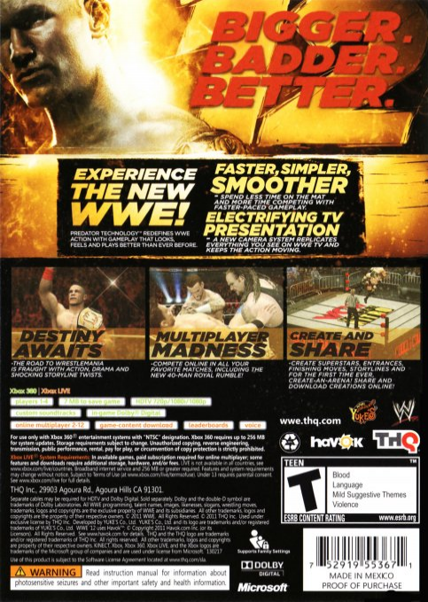 WWE '12 — box-2D-back (US)