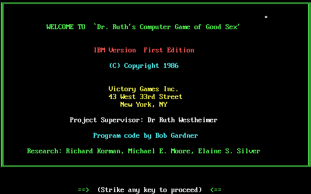 Dr. Ruth's Computer Game Of Good Sex — sstitle (US)